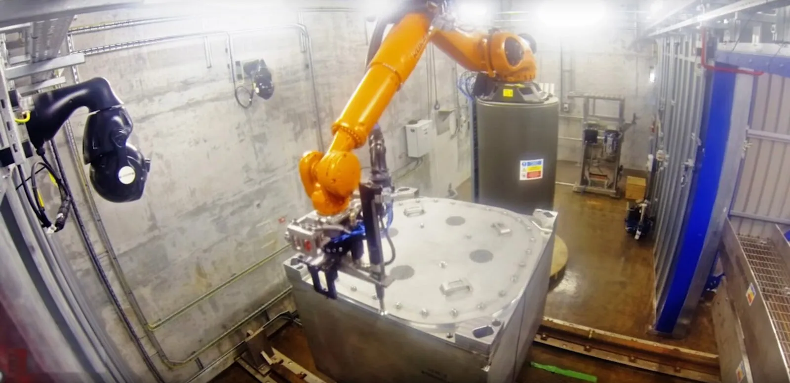 A robotic arm at work inside a concrete cell at Sellafield